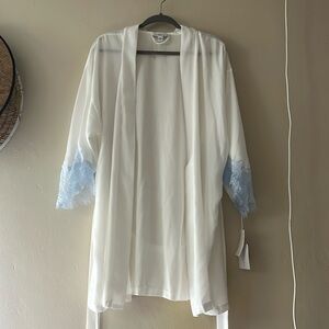 White Bridal Robe with Blue Lace